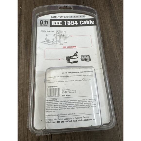 8ft IEEE 1394 Cable 6-pin to 4-pin Sony i-Link & Apple Firewire computer cord - Picture 2 of 5